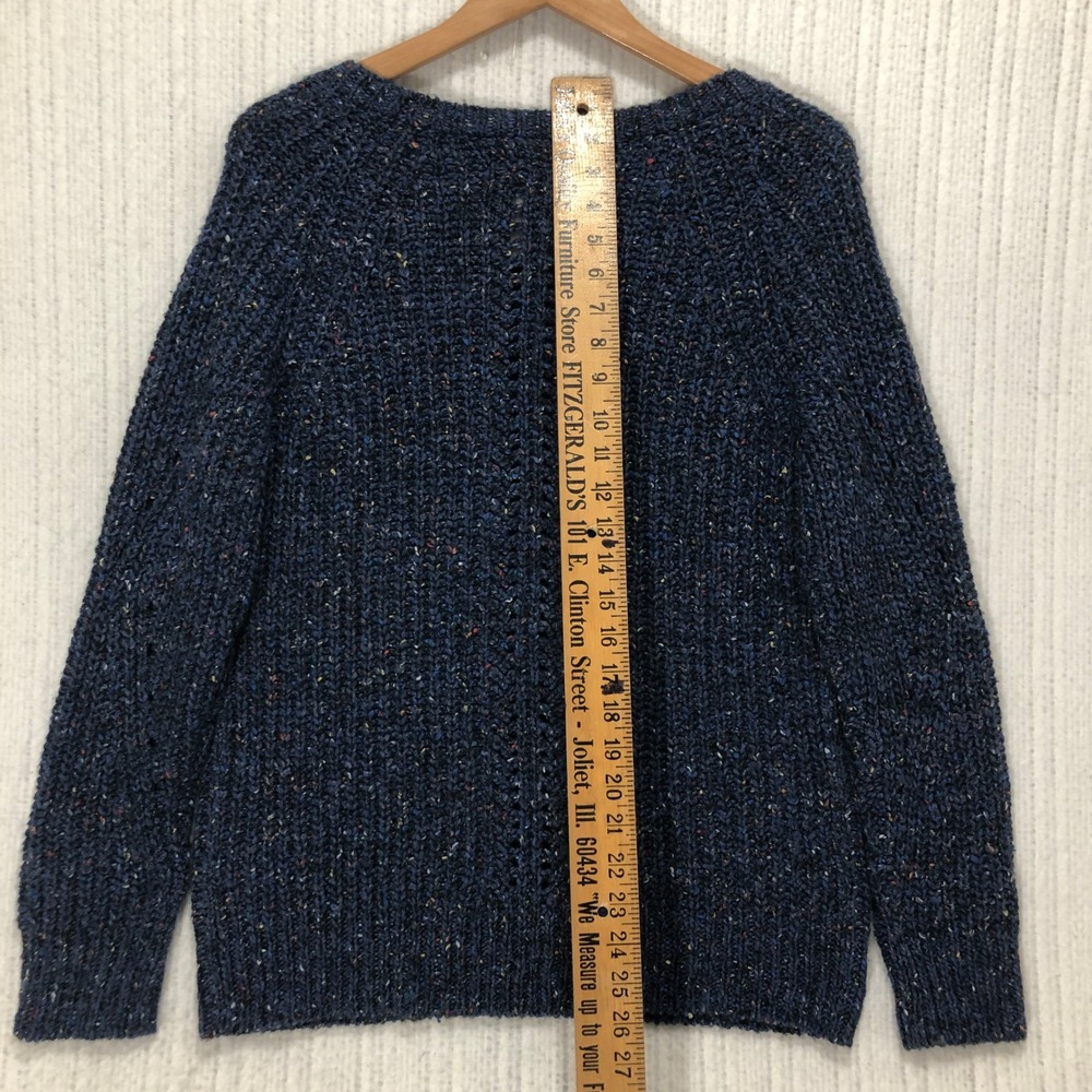Lucky Brand Blue Space Dye Pointelle Knit Sweater Womens Medium Confetti Fleck - Picture 9 of 10